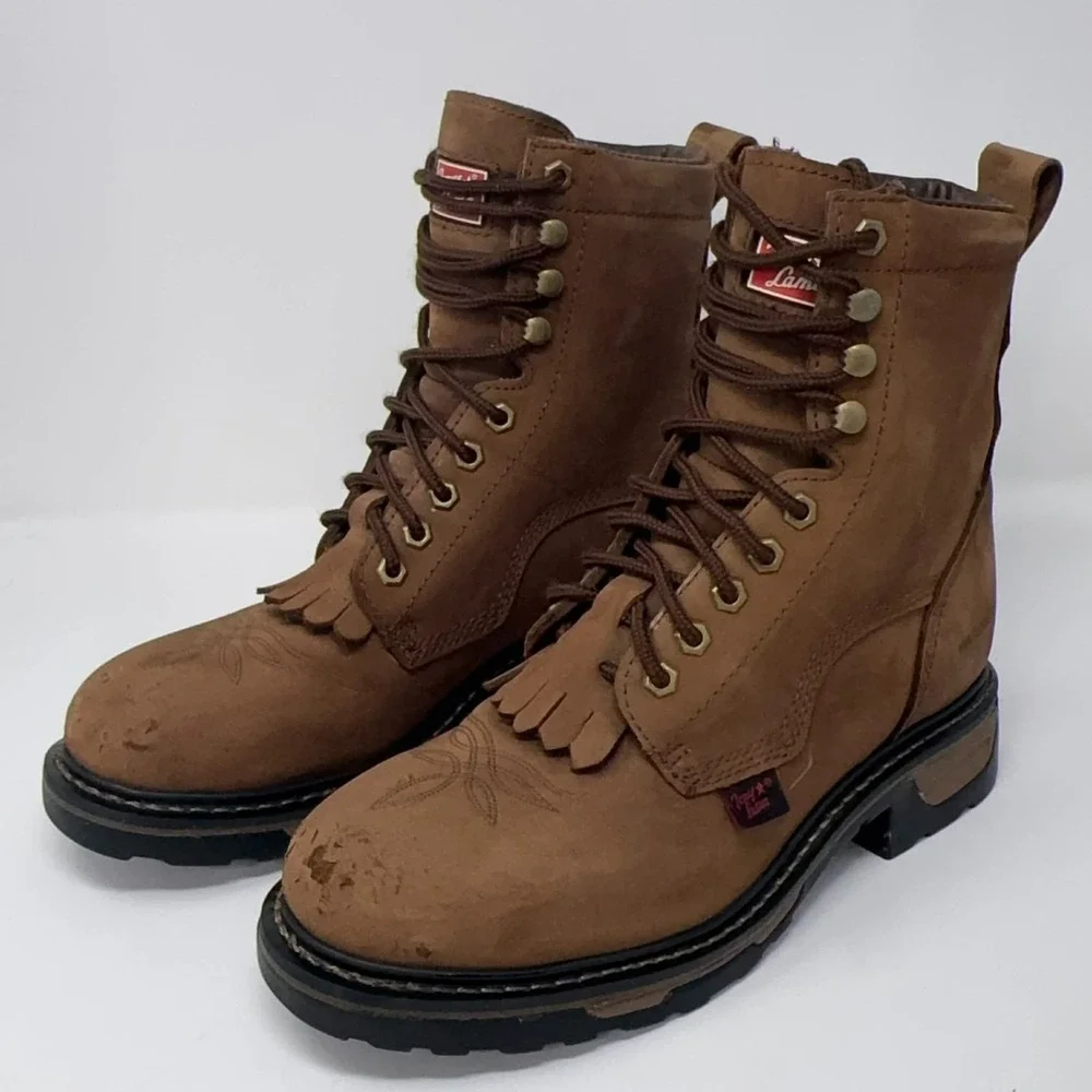TONY LAMA Harligen Brown Leather Lace Up Work Boots TW2009 Men's 7.5 EE 8